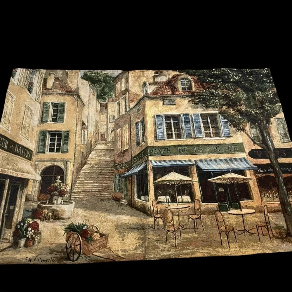 Wall Tapestry Art in Motion Cafe de la Place Large Hanging Woven 48x70 inches